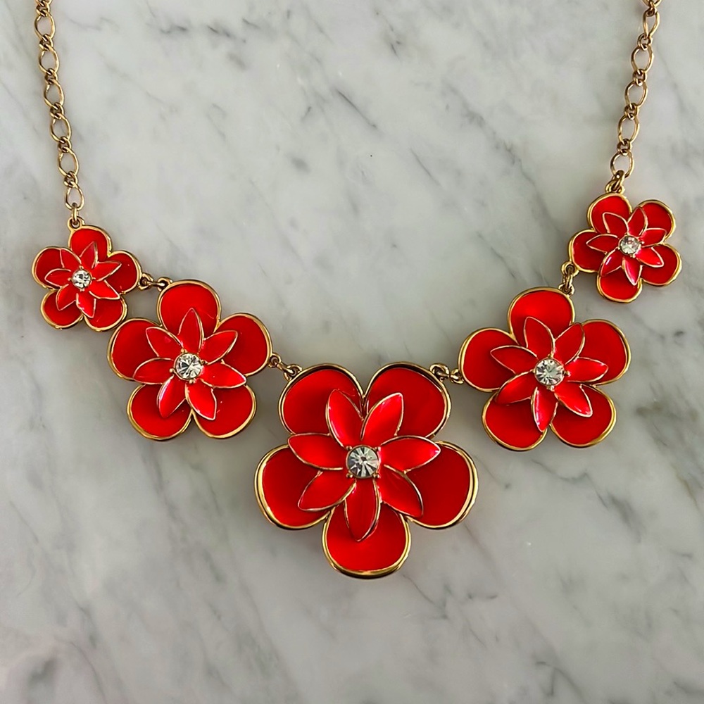Red Floral Statement Necklace - Women's Jewelry - Picture 3 of 5